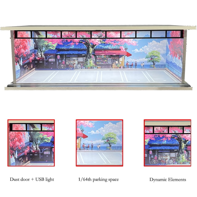 1/64 Scale Car Garage Diorama with USB LED Light Realistic Parking Lot Display Case for Model Cars & Miniature Vehicles,hd-M008-66
