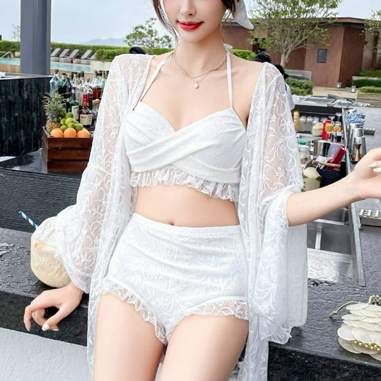 NKOOGH Womens Bikini Girls Tops Size 14-16 With Bra Women'S Split Bikini  Three Piece Lace Long Sleeve Swimsuit