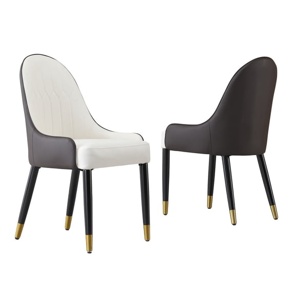 IVV PU Leather Upholstered Dining Chairs Set of 2 - Modern Accent Side Chairs with Metal Legs, Armless Design (White Brown)