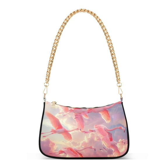 Pink Sky FlamingoWomen Small Shoulder Bag Crossbody Tote Hobo Bags Purse Clutch Handbags with Chain Strap for Women