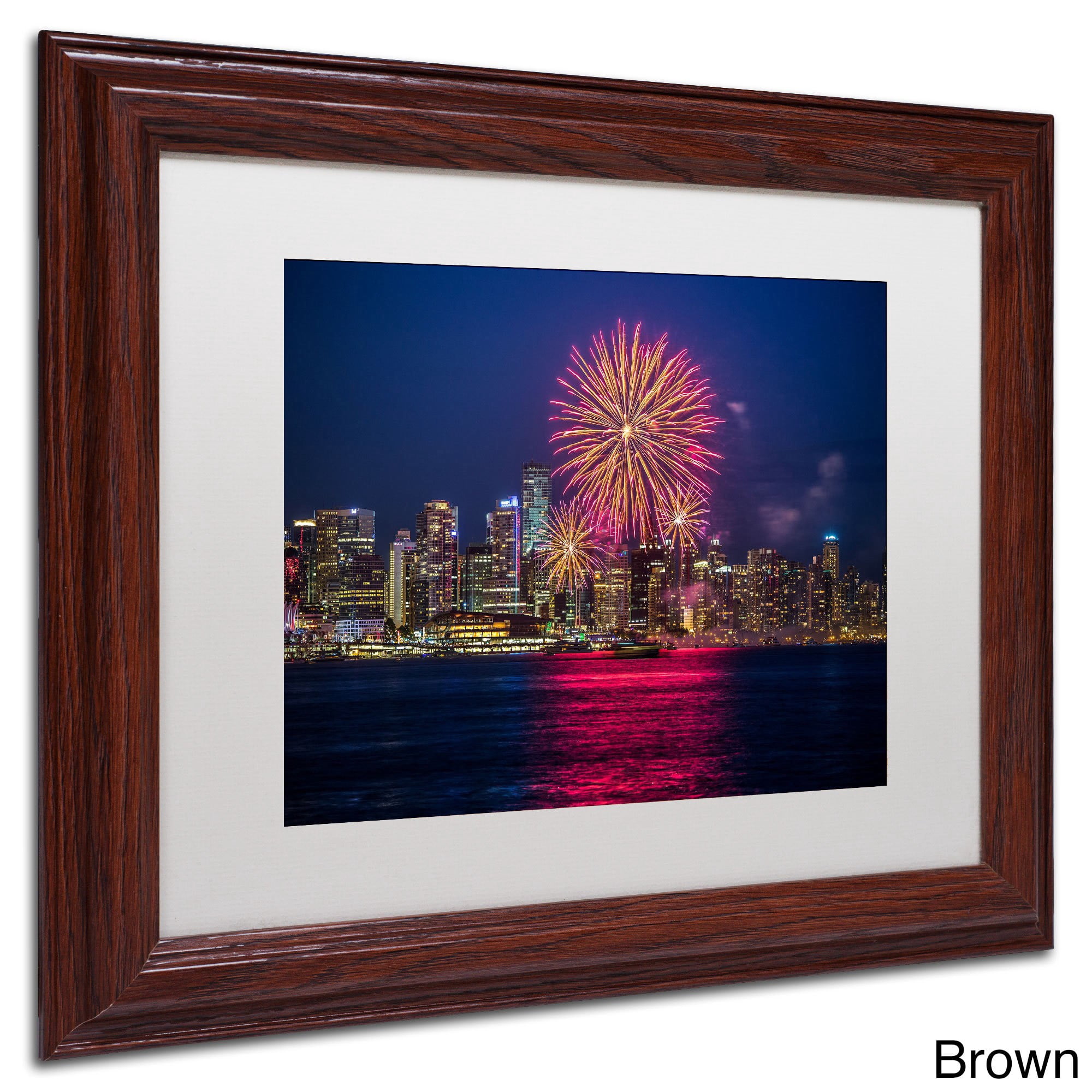 Trademark Fine Art "Vancouver Fireworks" Canvas Art by Pierre Leclerc, White Matte/Black Frame