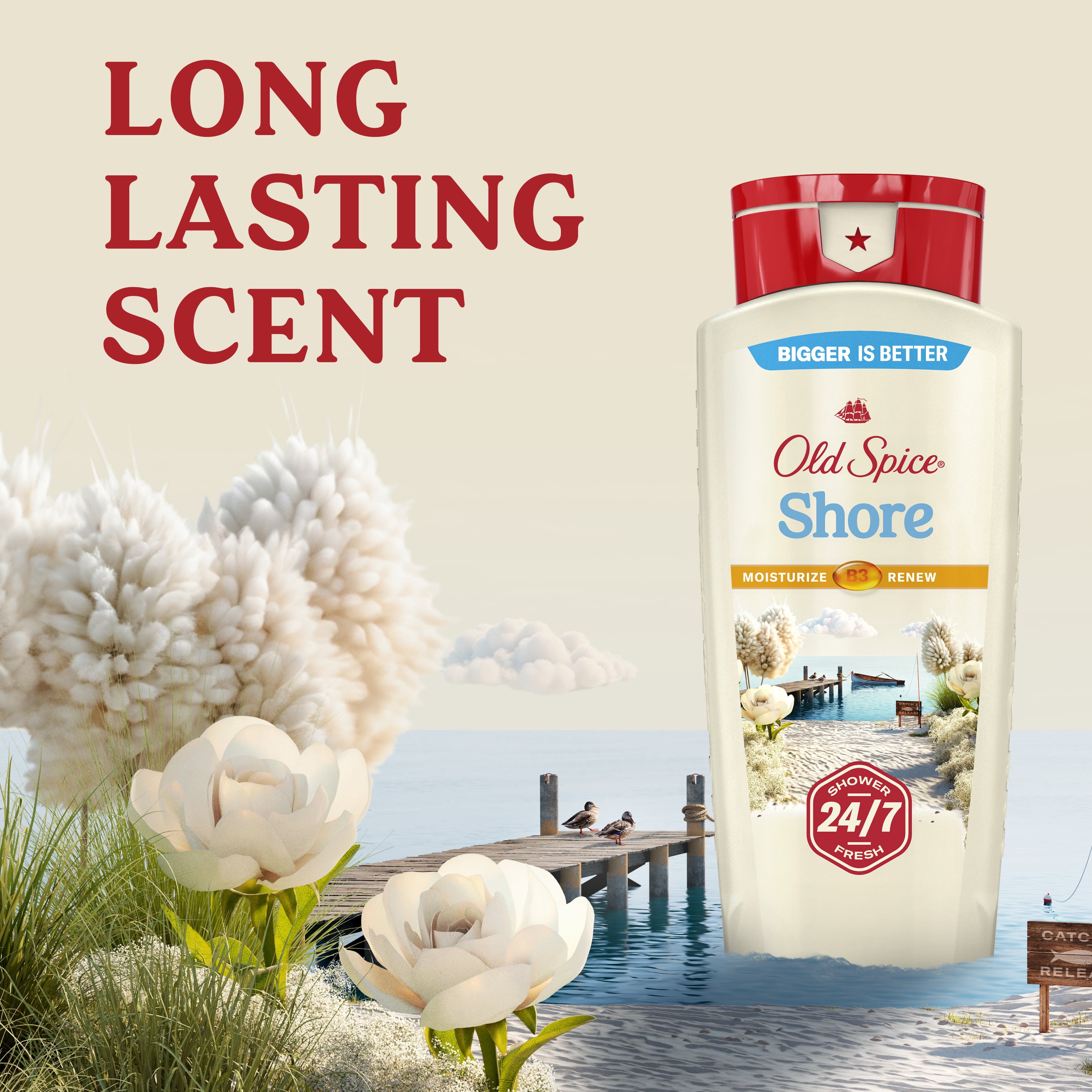 Old Spice Men's Body Wash for Men, Shore Scent, 24/7 Shower Fresh, 18 oz