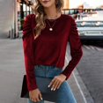 thumbnail image 2 of VISALY Women's Puff Long Sleeve Velvet Tops Base Layers Crewneck Blouses Stretchy Slimming Shirts Trendy Dressy Casual Blouses Elegant Office Shirts Fall Classy Work Holiday Party Outfit Wine S, 2 of 9