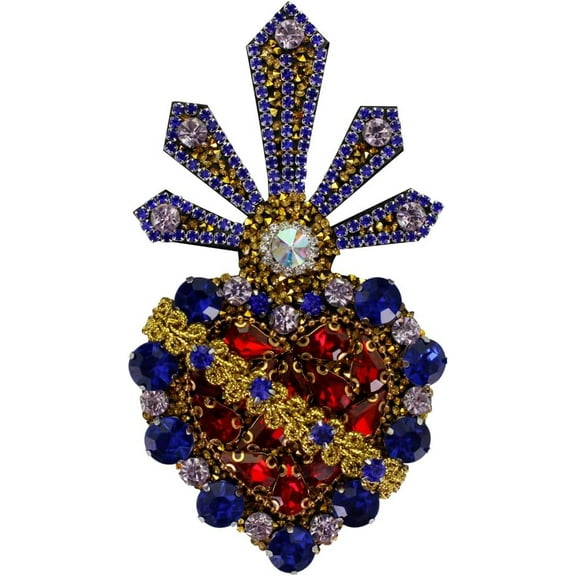 Craft Sacred Heart Patches Purple Crown Heart Patches Applique Sew on Crystal Mexican Heart Patches Decorated 1 Piece