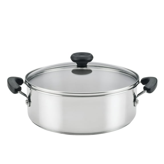 Farberware SureSteel 4 Quart Brushed Stainless Steel Dutch Oven / Stockpot with Glass Lid, Induction Compatible, Dishwasher Safe, Metal Utensil Safe, Stainless Steel