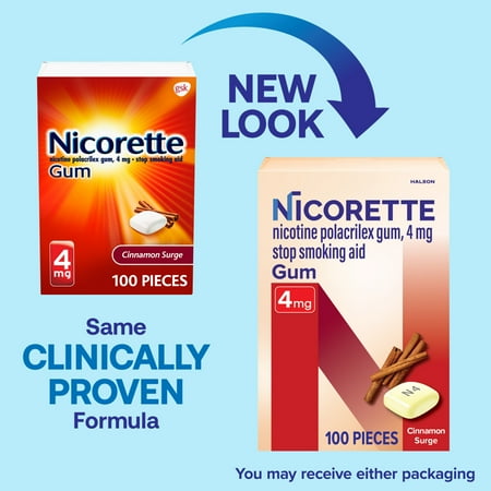 Nicorette Nicotine Gum, Stop Smoking Aids, 4 Mg, Cinnamon Surge, 100 Count