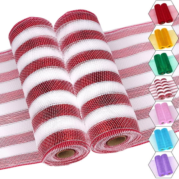 10 Inch Deco Mesh Ribbon, Decorative Mesh Roll for Wreath Supplies Crafts Christmas Tree Garland Easter Valentine Mardi Gras Decoration (2 Rolls)