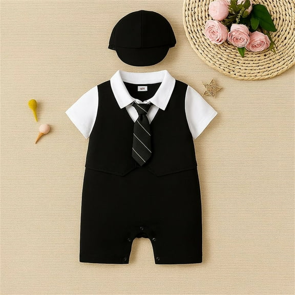 Hauaitttt Baby Boy Gentleman White Shirt Bowtie Tuxedo 1 PC Jumpsuit Overall Romper for 0Months To 12Months Boys Track Suits 7 8 5t Boys Dress Clothes 12 Month Baby Clothes Summer Boys 2t Outfit Set