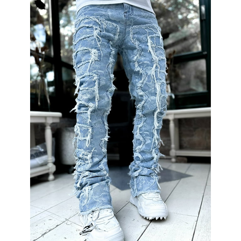 Men's Skinny Jeans Stretch Ripped Slim Fit Camouflage Denim Pants  S/M/L/XL/XXL