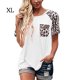 thumbnail image 1 of Camiseta de mujer Jumpingount Blusa de cuello Estampado Top de manga corta Blanco XL, 1 of 3