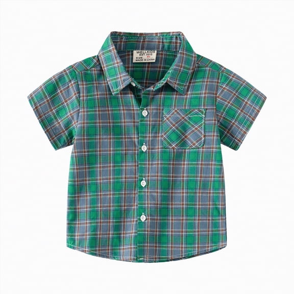Ymyiu Boys Button Down Shirt Toddler Baby Boys Shirt Traditional Short Sleeve Button Down Shirts Tops 18-24 Months(Green, 18-24 Months)