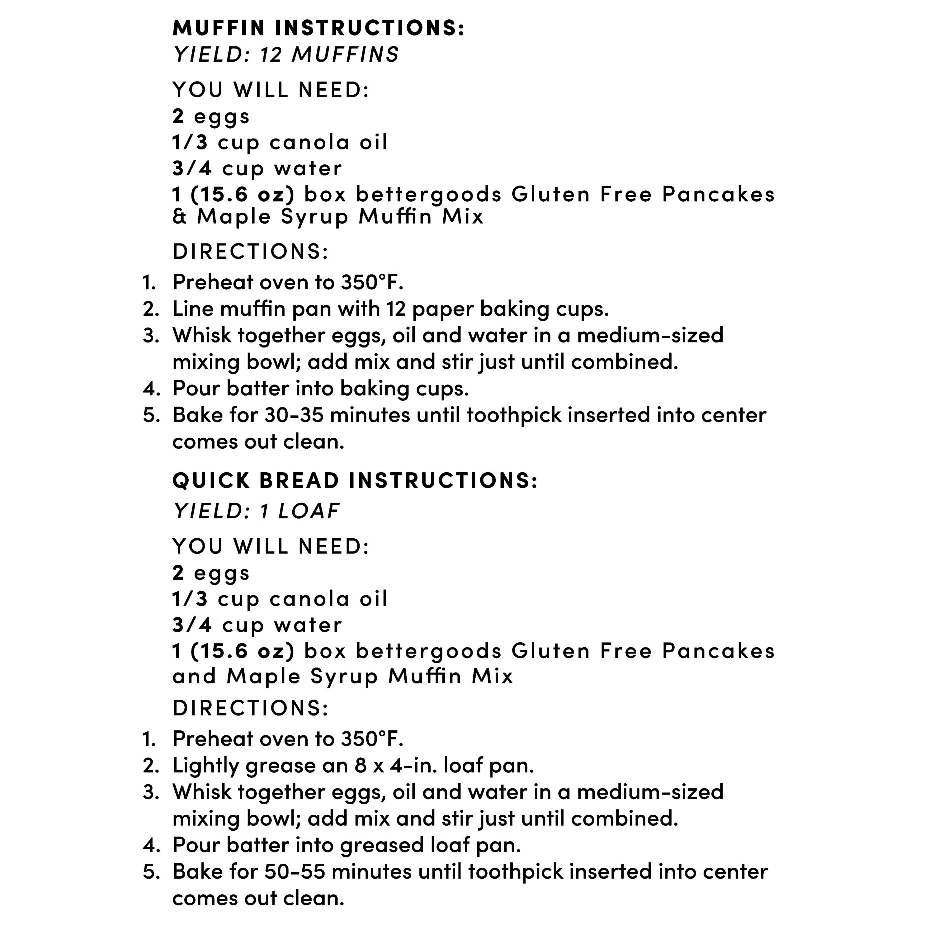 bettergoods Gluten Free Pancakes and Maple Syrup Muffin Mix, 15.6 oz