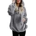 thumbnail image 6 of fartey Zip up Fleece Sweatshirt Women Plus Size Fuzzy Warm Hooded Sweatshirts with Pockets Solid Color Pullover Blouse Coat, 6 of 6