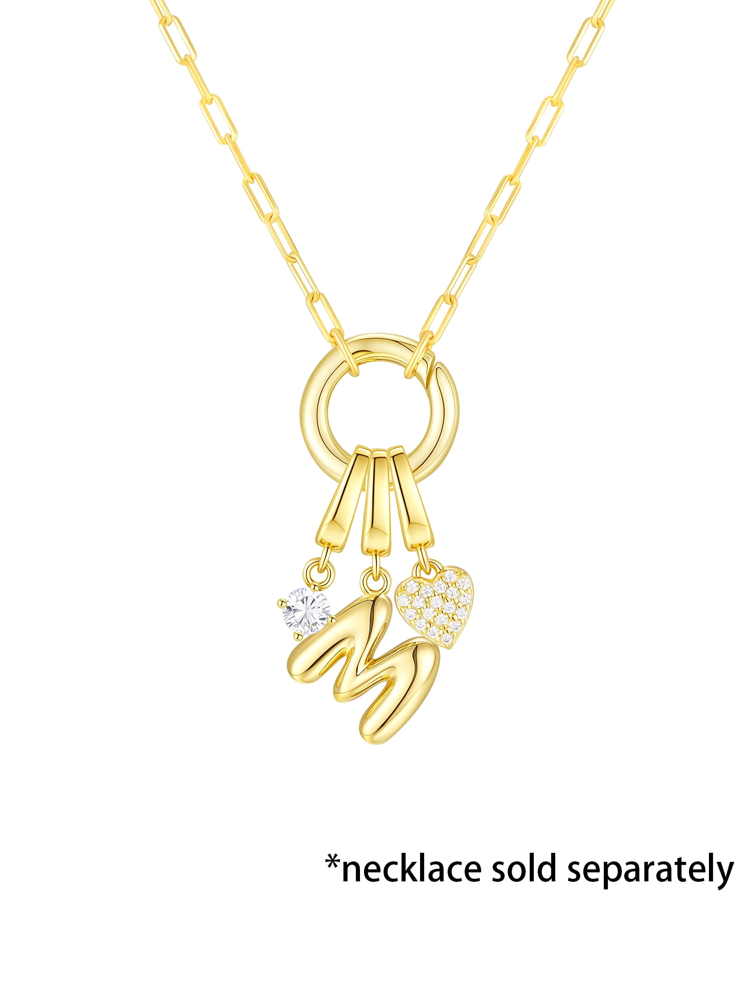 Brilliance Fine Jewelry Simulated Diamond Initial M Charm Set in 14KT Gold Plated Sterling Silver