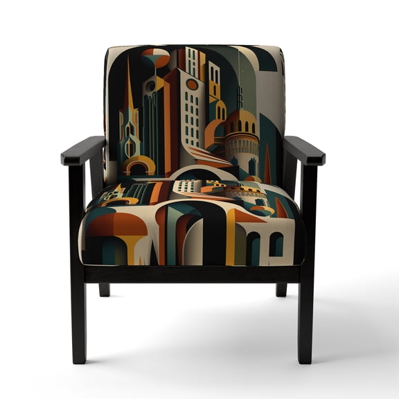 Designart "Imaginative and Fantastical Cityscape I" White Cityscapes Upholstered Accent Chair - Traditional Arm Chair For Bedroom