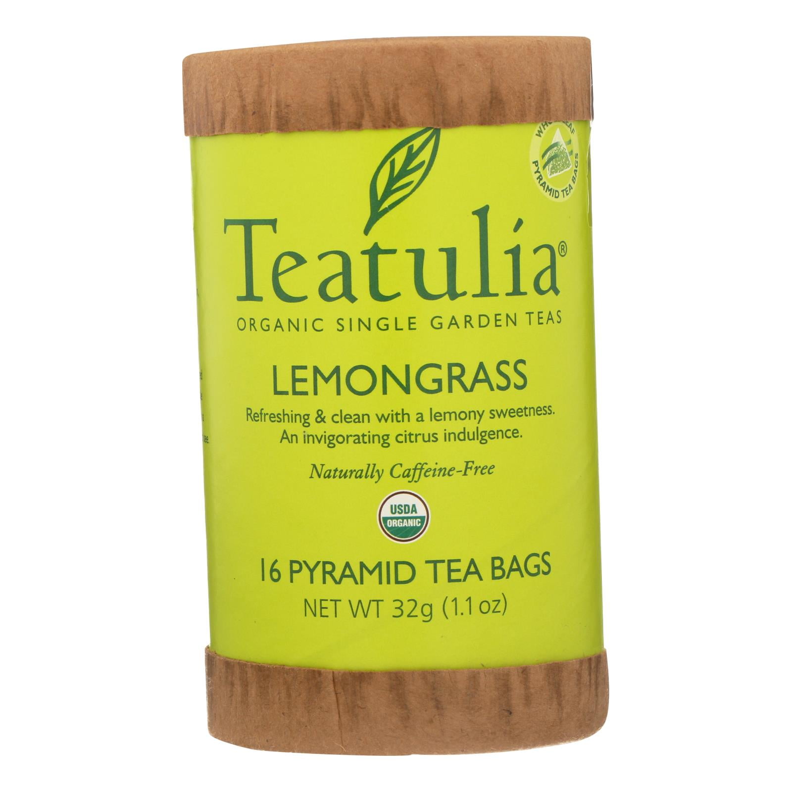Teatulia Organic Lemongrass + Bay Leaf Herbal Tea Canister 16ct Pyramid
