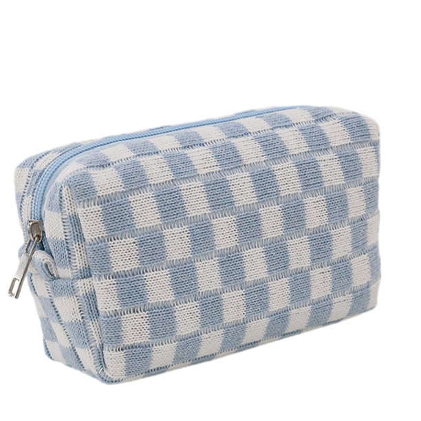 Bolsas de cosméticos a cuadros, linda cremallera de viaje, bolsa de almacenamiento suave para suministros de oficina, cosméticos, maquillaje, accesorios de viaje
