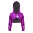thumbnail image 2 of Doomiva Kids Girls Metallic Jazz Hip Hop Dance Crop Tops Long Sleeve Cropped Hoodies Shiny Pullover Sweatshirt Club Purple 6, 2 of 4