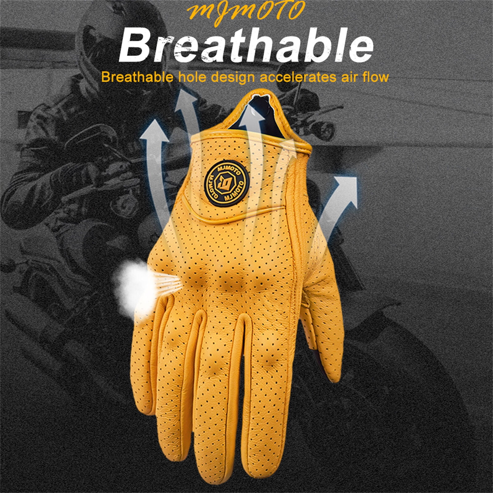 MJMOTO Classic Retro Leather Motorcycle Riding Gloves Summer Wear-Resistant Anti-Slip Men Women Mountain Bike Moto Biker Bicycle Accessories