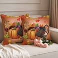 thumbnail image 2 of Orange Pumpkin Fall Outdoor Waterproof Pillow Covers, Thanksgiving Botanical Turkey Decorative Square Throw Pillowcase Sofa Cushion Sham for Patio/Couch/Chair, 26"x26" 2 Pack, 2 of 8