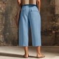 thumbnail image 4 of VV AVEORS Capris For Women Pull On Wide Leg Linen Cargo Pants Summer Buttons High Waist Beach Vacation Trousers With Pockets Sky Blue 2XL, 4 of 7