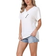 thumbnail image 4 of Summer Short Sleeve Tunic Tops for Women's Casual V Neck Button Shirts S White, 4 of 6