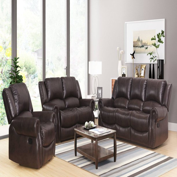 Abbyson Living Toya 3Piece Faux Leather Reclining Sofa Set Walmart