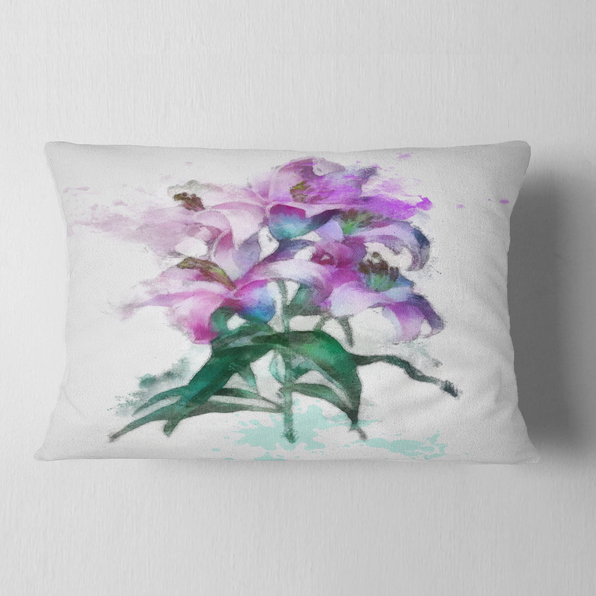 Designart Purple Lilies Illustration Drawing - Floral Throw Pillow - 12x20