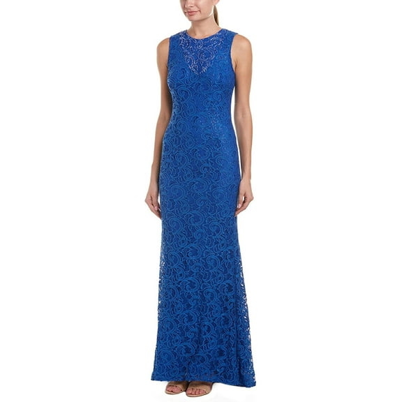 Carmen Marc Valvo Embellished Lace Fishtail Gown, Sapphire, 10