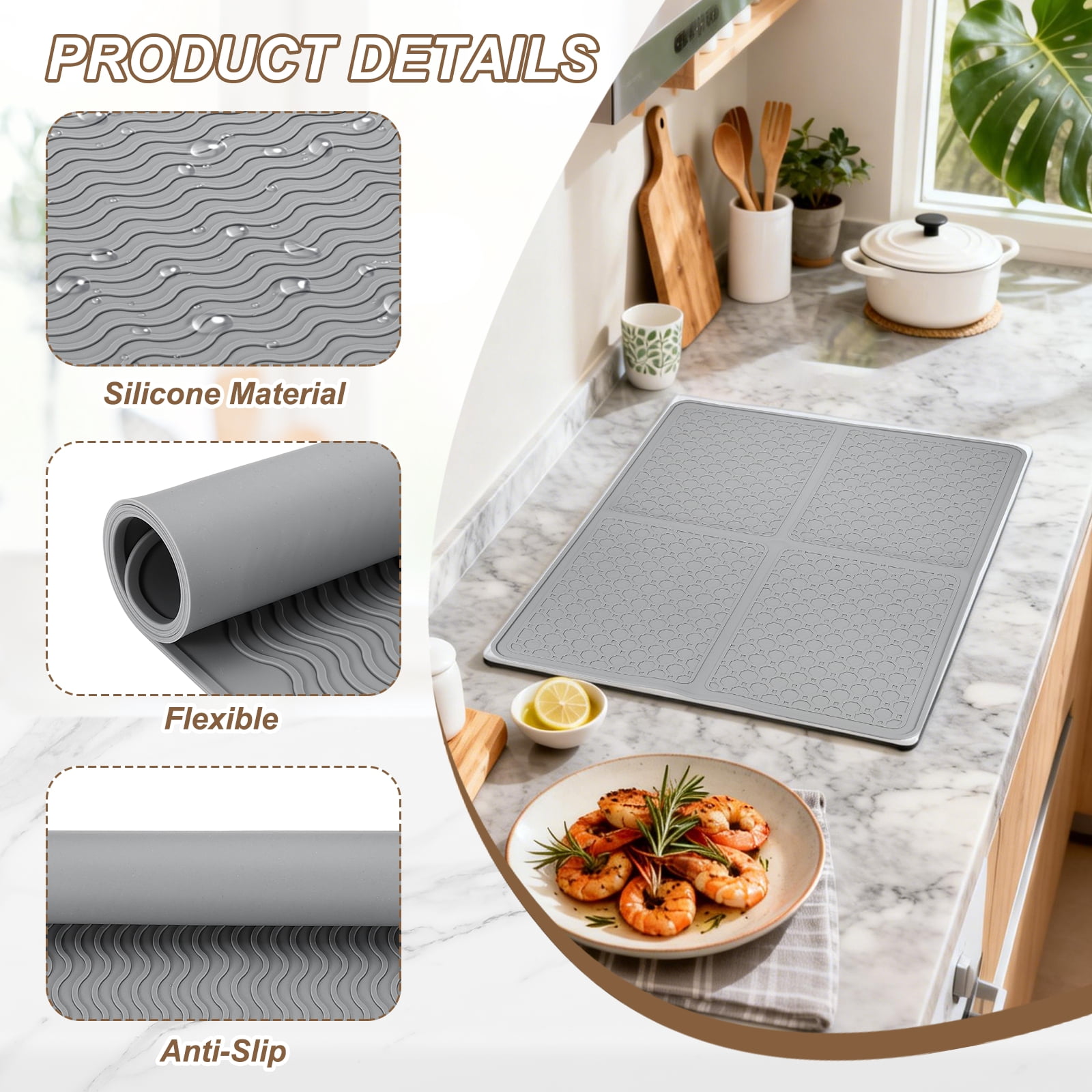 Uxcell Stove Top Cover for Electric Stove, 27.6" x 19.7" Silicone Glass Cooktop Protector Range Mats Wavy Stripe for Kitchen Oven Counter Cooktop, Silver