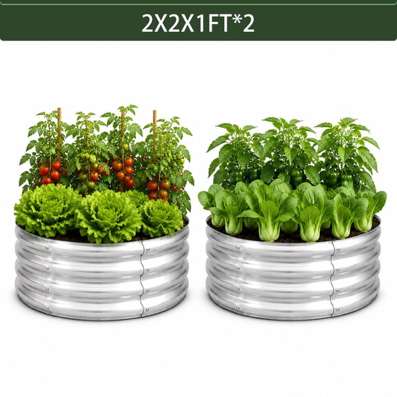 Galvanized Raised Garden Bed, 2Pcs 2x2x1ft Outdoor Raised Beds Kit for Vegetables and Flowers, Silver
