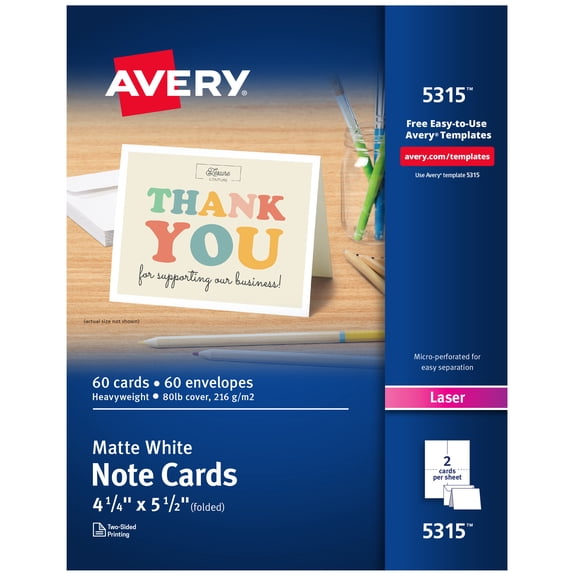 Avery Note Cards & Envelopes, 4.25" x 5.5", Matte, 60ct (5315)