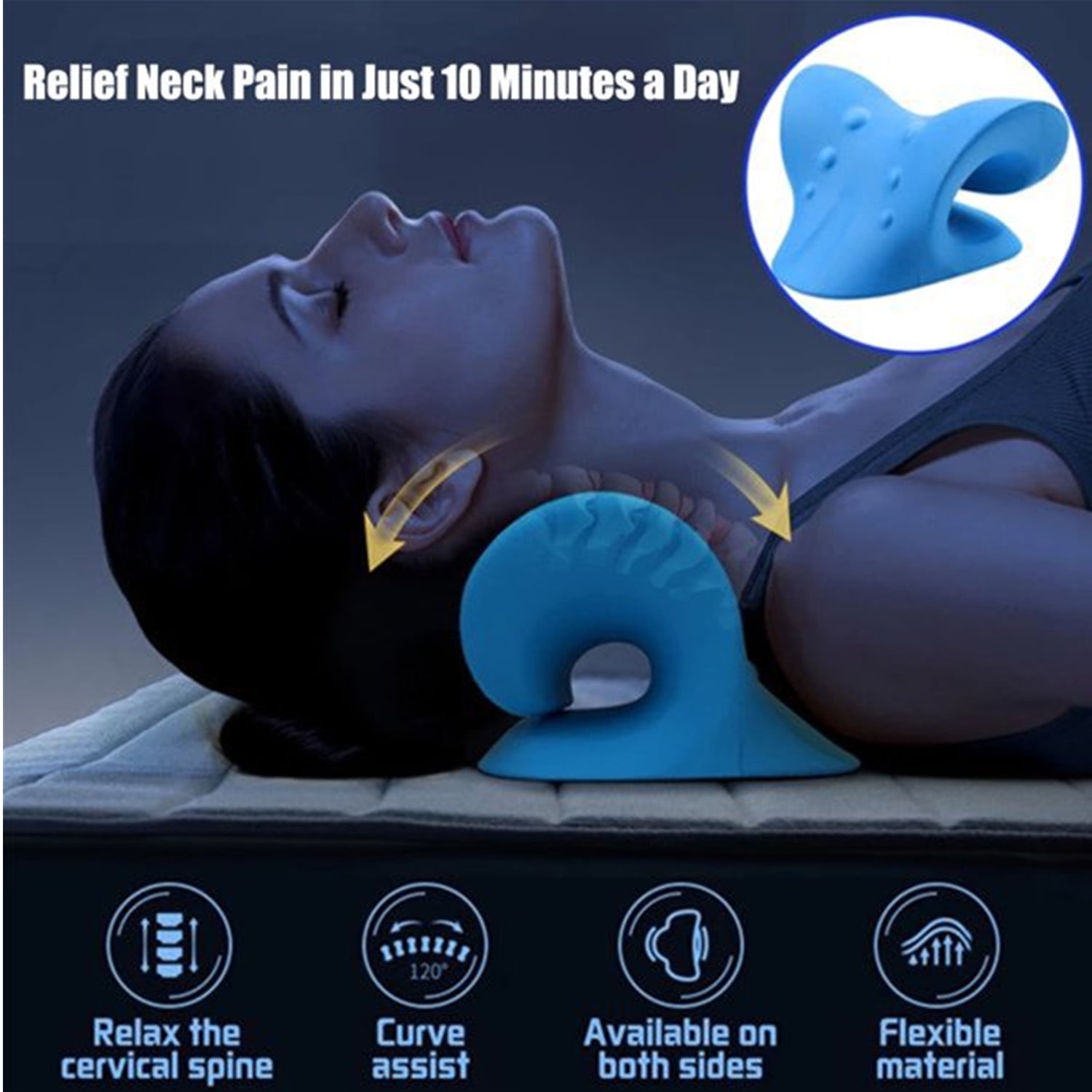 Neck and Shoulder Relaxer, Cervical Traction Device for TMJ Pain Relief and Cervical Spine Alignment, Chiropractic Pillow Neck Stretcher(Blue)