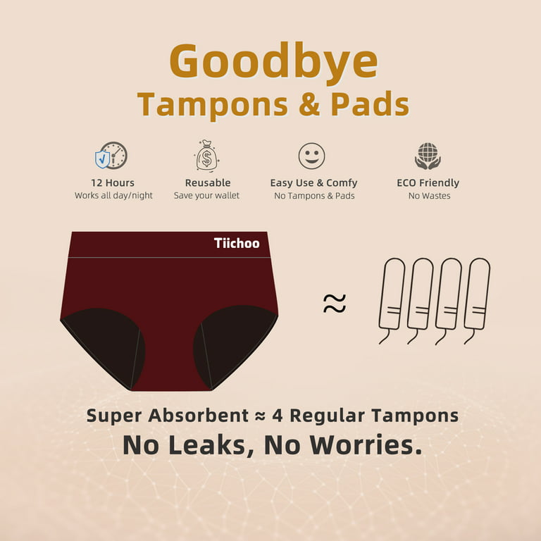 TIICHOO Womens Period Underwear Heavy Flow High Waisted Period Panties  Menstrual Postpartum Underwear Leakproof 3 Pack(Large, Black/Burgundy/Gray)