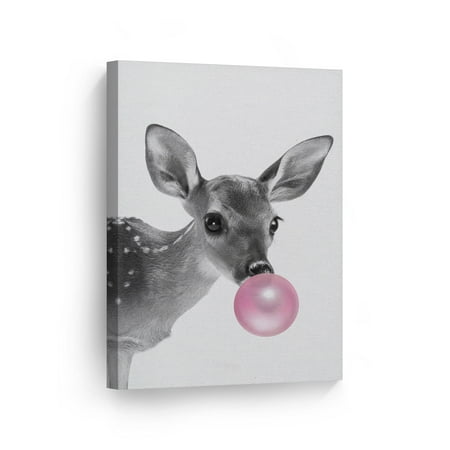 Smile Art Design Baby Deer Animal Bubble Gum Art Pink Canvas Print