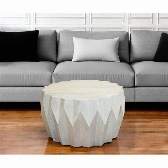 HomeRoots 579997 32 in. Off White Solid Wood Round Block Coffee Table