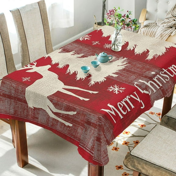 BZSMCE Square Tablecloth Adorable Red Reindeer and Tree Pattern Tableclothes