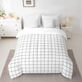 thumbnail image 2 of Feelyou Simple White Plaid Comforter Set 7pcs, Fashion Lines Buffalo Queen Bedding Sets, 2 of 8
