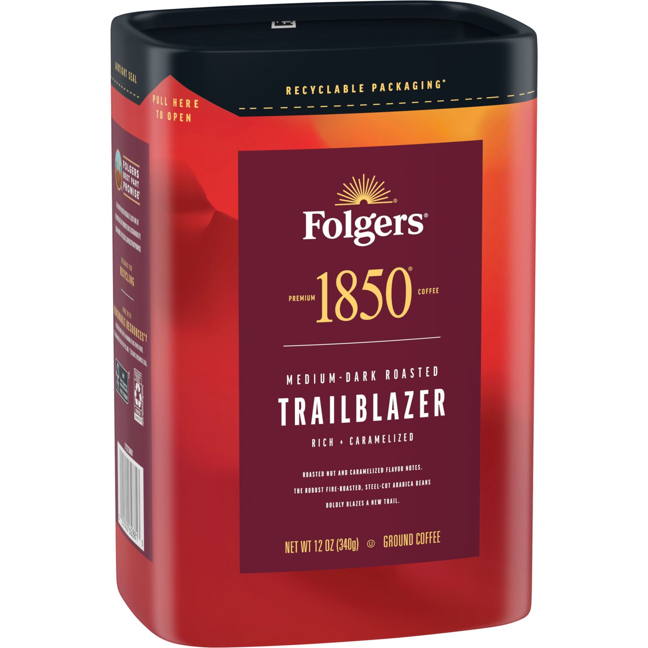 Folgers 1850 Trailblazer Medium Dark Roast Coffee, 12 oz Recyclable Canister
