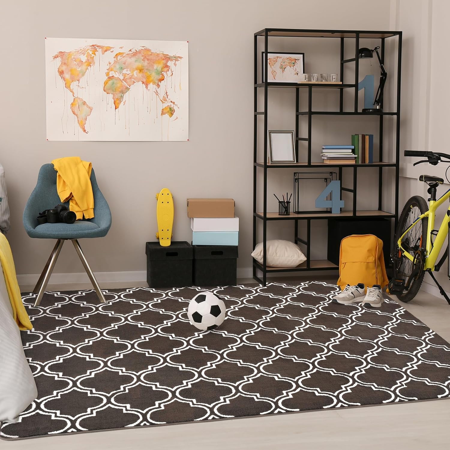 Junovo 6'x9'Modern Geometric Area Rug for Bedroom and Living Room, Fluffy Indoor Carpet for Family Room Decor,Brown