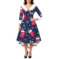 thumbnail image 4 of Christmas Dresses for Women Women's Fashion Elegant Autun And Winter Long Sleeve V-Neck Christmas Print Dress for Holiday Party,Blue,L, 4 of 5