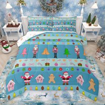 Manfei Cartoon Blue Nutcracker Bedding Comforter Set for Teens, Fairy Tale Santa Claus Twin Comforter Sets, Happy New Year Reversible Bedding Set, Luxury Bedroom Decor, 2-Piece