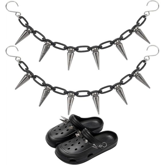 2Pcs Goth Shoe Charms Punk Shoe Chains Detachable Gunmetal Brass Cone Rivets Shoelace Decoration with Stainless Steel S-Hook Clasps Footwear Jewelry Accessories Mixed Color