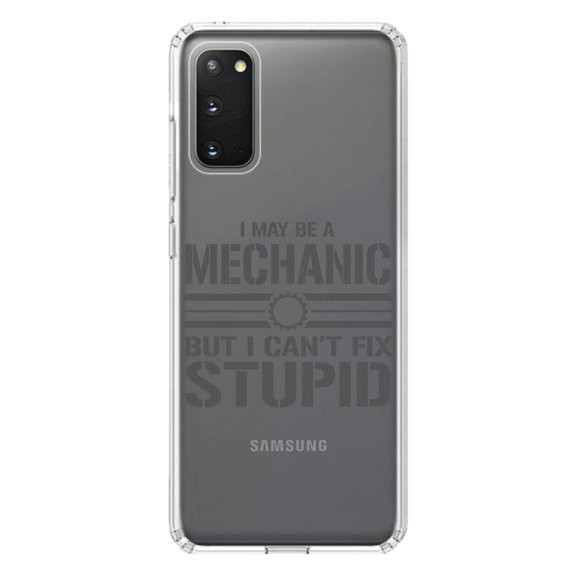 DistinctInk Clear Shockproof Hybrid Case for Galaxy S20 ULTRA / 5G (6.9" Screen) - TPU Bumper Acrylic Back Tempered Glass Screen Protector - May Be a Mechanic But I Can't Fix Stupid