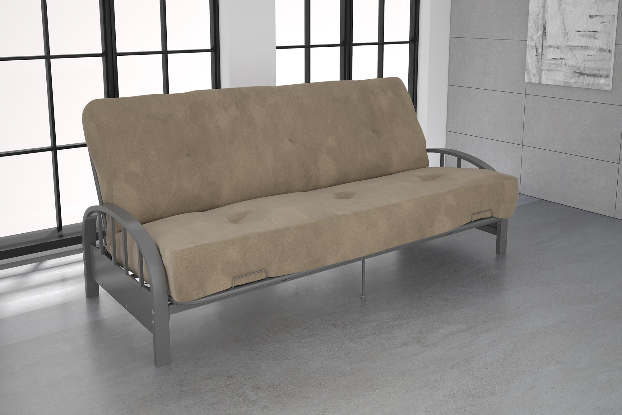 DHP Aiden Silver Metal Futon Frame with Coil Full Futon Mattress