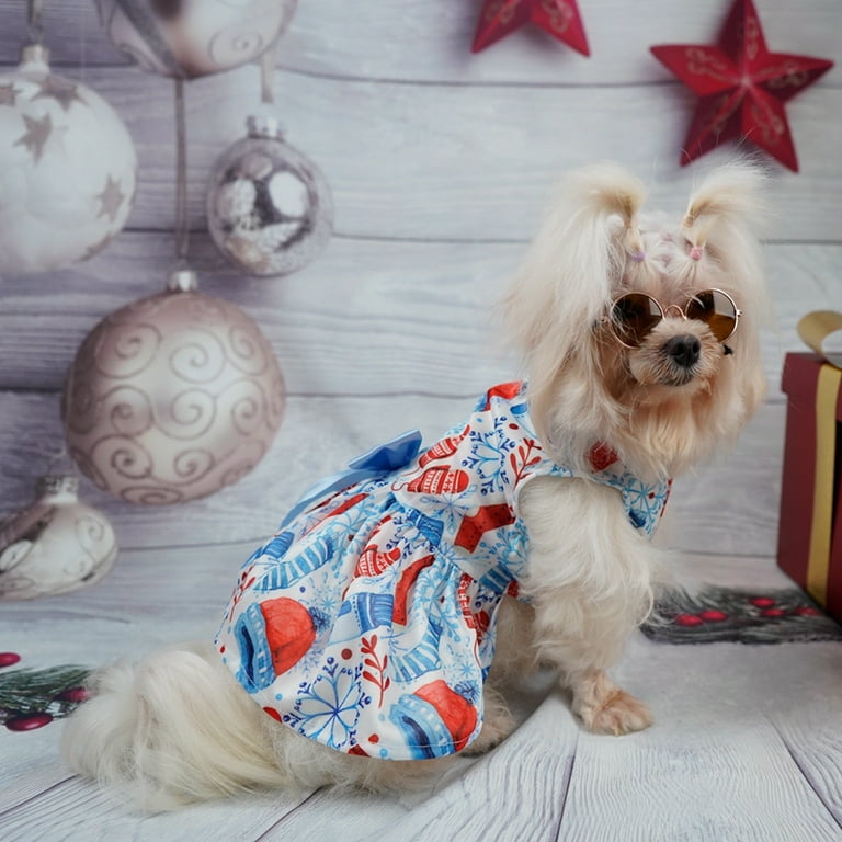 Holiday Theme Dog Outfit Romantic Dogs Dresses Lightweight Velvet Pet Clothes Dog Costume Puppy Dress Doggie Party Girl One Piece with Bowknot Cat