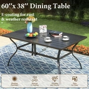 MF Studio 6-Person Outdoor Rectangular Metal Dining Table with Umbrella Hole, All-Weather Resistance Patio Table, Black