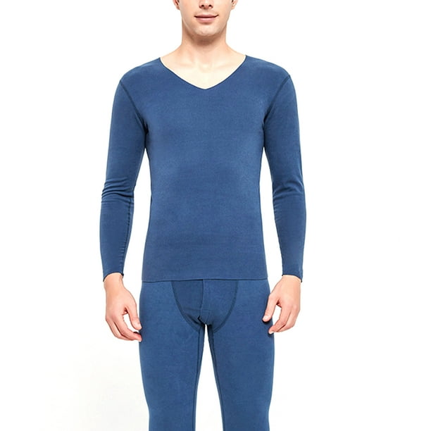 Man Thermal Underwear Set Velvet Thickening Clothing Man Seamless Winter  Home School Basic Layer Inner Wear Tops Bottom Suit for Male Dark Blue