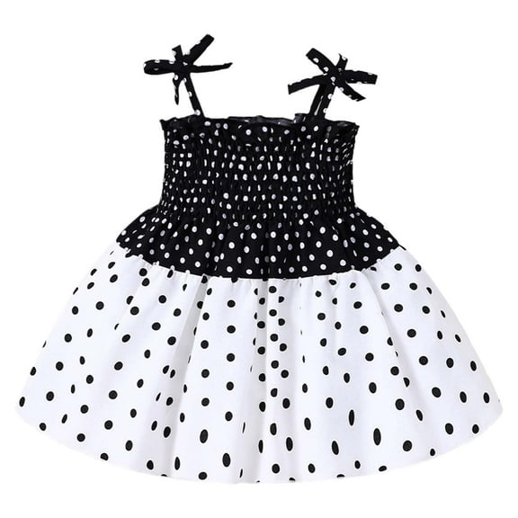 Baby Girl Polka Dot Dress Sleeveless Strap Elastic Tutu One Piece Dress Summer Outfits Dress White 3-6 Months