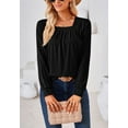 thumbnail image 5 of Solid Color Square Neck Pleated Detail Long Sleeve Blouse for Women Black Small, 5 of 5